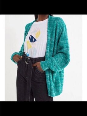Urban Outfitters Turquoise Marled Open-Front Cardigan